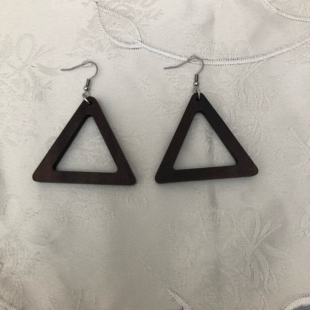 Women's Dark Brown African Natural Wooden Dangle Drop Earrings - Picture 2 of 6